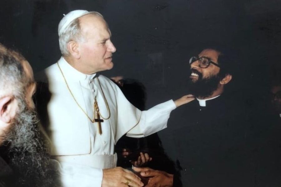 Father Luis with Pope John Paul II at Collegio San Paulo. 1981. On the left is the Rector of the College