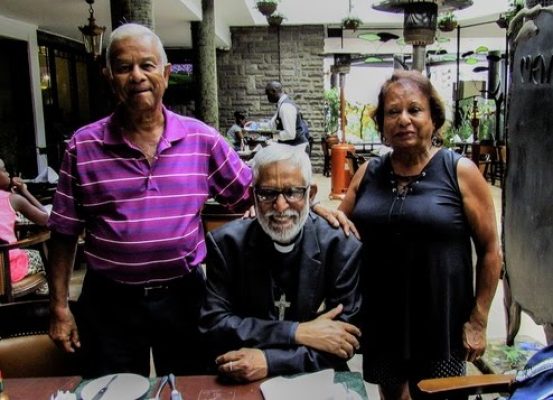 Norman, Fr Luis & Delfine at the New Stanley Hotel in 2018